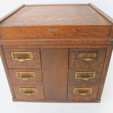 Antique 6-Drawer Solid Wood Globe Card Filing Cabinet 