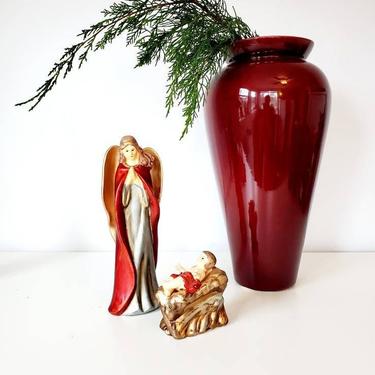 Vintage Porcelain Bisque Angel &amp; Baby Jesus Holiday Figurines 