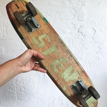 Wooden Skateboard, Vintage, Handmade and Handpainted. 