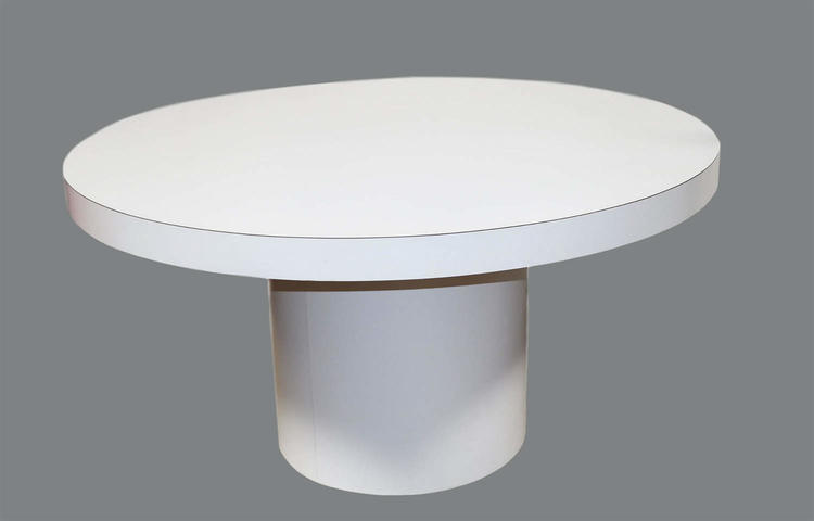 Mid Century Modern White Round Dining Table Tube Base 