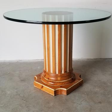 Vintage Carved Pine Wood Column Shape Dining Table 