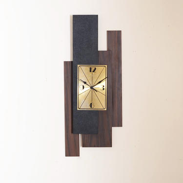 vintage modern wood and gold wall clock 