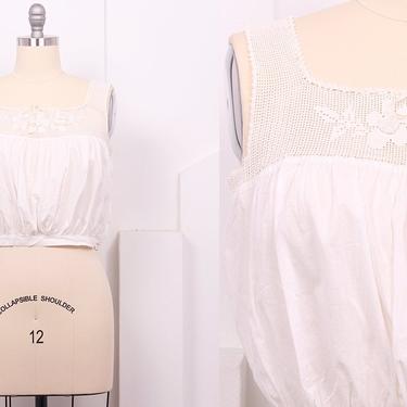 Vintage 1910's White Cotton Crochet Lace Camisole  • 10's Edwardian Crochet Top • Size L/XL 