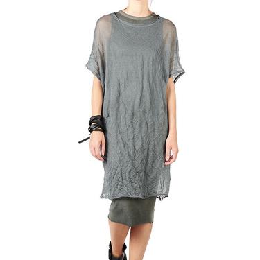 Xara Crinkled Woven Steel and Cotton Knit Tunic in BLACK Only
