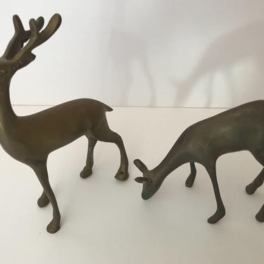 Vintage Solid Brass  Deer Figurines- Wonderful Patina 
