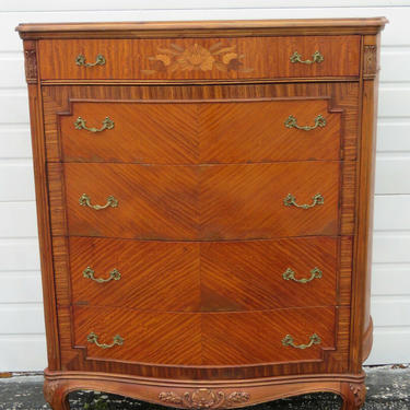 French Inlay Carved Tall Serpentine Chest of Drawers 1391