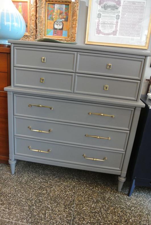 Grey painted chest of drawers. $575