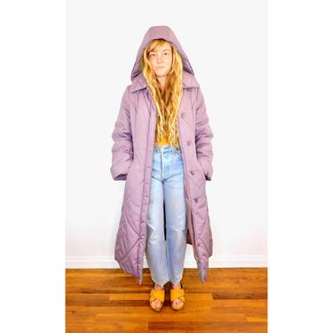 Lavender Puffer Coat // vintage boho hippie hippy jacket purple dress winter snow 70s 1970s quilted ski long // S Small 
