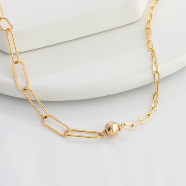 Paperclip Chain Necklace / 14K Gold Filled Bead / Thick Rectangle Link Chain Necklace / Mix Chain Necklace / Silver Ball Choker Gift for Her 