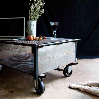 Industrial Cocktail Coffee Table Cart on Wheels 