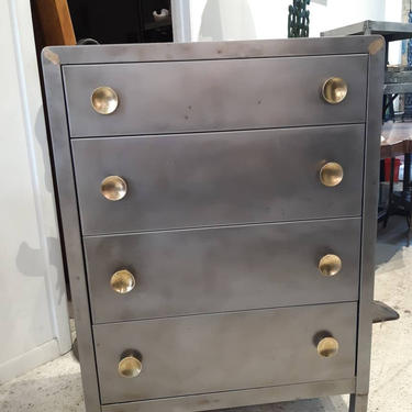 Vintage industrial stripped steel decor chest of drawers 