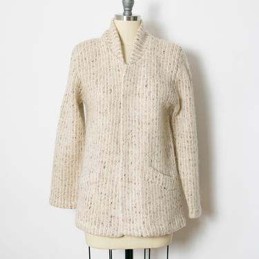 1980s Sweater Wool Mohair Knit Striped Chunky Cardigan S 