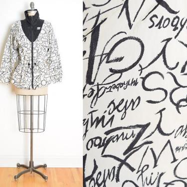vintage 90s jacket windbreaker white black script text words print nylon bomber 
