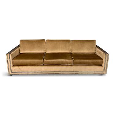 Mid-Century Modern Faux Chromed Bamboo Velvet Sofa
