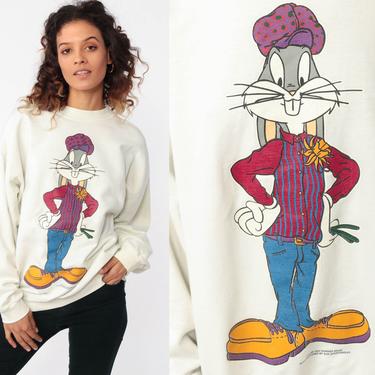 90s Bugs Bunny Sweatshirt LOONEY TUNES Sweater Grunge Shirt Cartoon Graphic Print Pullover Warner Bros 1990s Vintage Retro Medium Large 