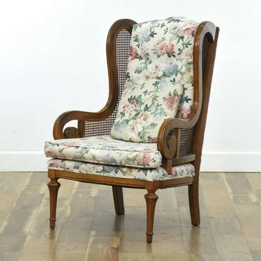 Empire Style Wingback Armchair W Cane Panels