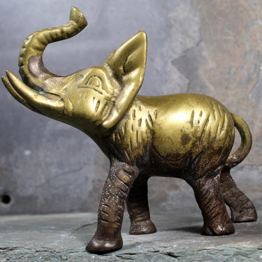 Vintage Brass Elephant - Trunk Up - Large Brass Lucky Elephant | FREE SHIPPING 