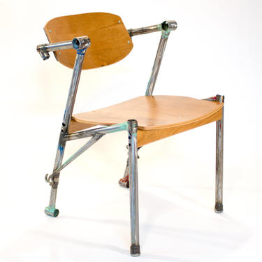 Mid-Century Kai Kristiansen-Style Bike-Z Chair, Reclaimed / Recycled Bicycle Frames & Bent Cherry Plywood 