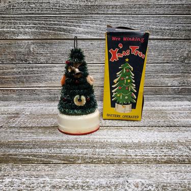 Vintage Wee Winking Xmas Tree w/ Box, WORKING Light Up Christmas Tree, Mid Century, Blinking Lights &amp; Sound, Pigeon Japan, Vintage Christmas 