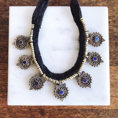 Vintage Afghan Brass and Lapis Lazuli Necklace 