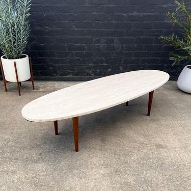 Mid-Century Modern Italian Travertine Stone Surfboard Style Coffee Table, c.1960’s 