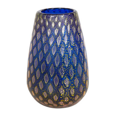 Giulio Radi Blue Glass Vase with Silver Foil 1950