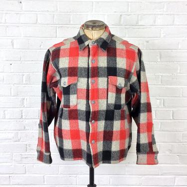 Size 18 (XL/XXL) Vintage 1950s Men’s Woolrich Red, Black, &amp; Gray Shirt Jacket 
