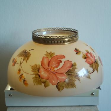Vintage Hand Painted Floral Rose Peonies &amp; Yellow Flower Blossoms Art Deco / Art Deco Style Glass Lamp Shade 