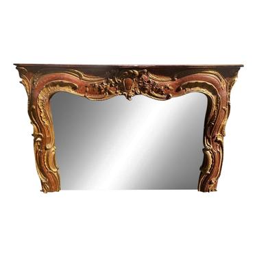 Antique 18th C Venetian Red Gilt-Wood Over Mantel Mirror 