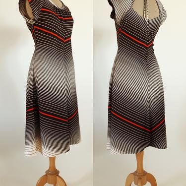 Vintage 1970's Brown Chevron Striped Dress 