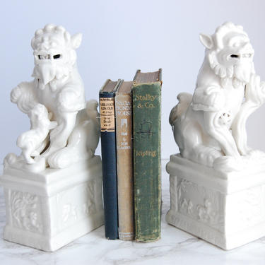Blanc de Chine Foo Dog Pair - Foo Dog Foo Lion Statues - Shishi Shisa Lion Statues by PursuingVintage1
