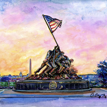 Iwo Jima Arlington Cemetery Memorial Art by Cris Clapp Logan 