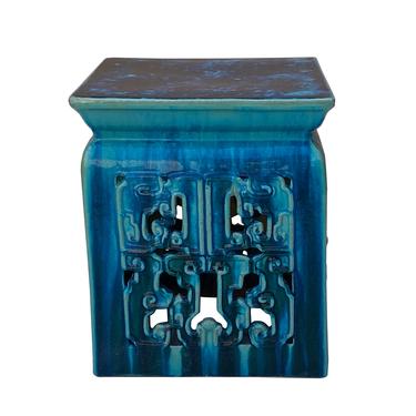 Chinese Ceramic Square Turquoise Green RuYi Garden Stand Table cs6990E 