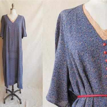 Vintage 20s 30s Speckle Print Dress/ 1920s 1930s Handmade Day Dress/ Size XL Plus Size 