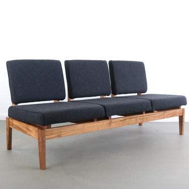 Mid Century Modern Three Seater Bench / Sofa in Solid Walnut Styled After Jens Risom 