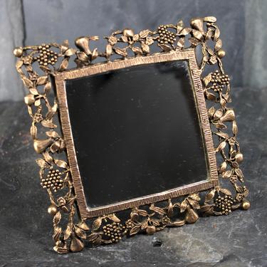 Brass Table-Top Mirror with Gorgeous Fruit-Filigree Design - Home Decor - Bureau or Vanity Mirror    | FREE SHIPPING 