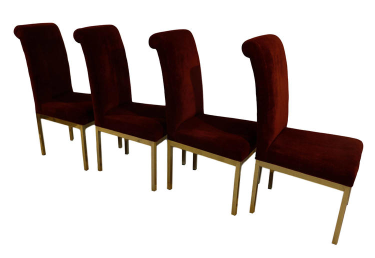 Modern Milo Baughman Style Parson Brass Dining Chairs 