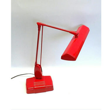 Dazor Tanker Desk Lamp Light Apple Red Cosmic Retro Articulating Adjustable Industrial Steampunk End Table Night Stand Mid Century Modern 