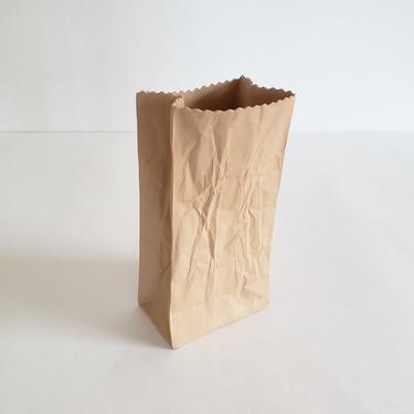Vintage Ceramic Paper Bag Vase, Harvey Craft Studio Canada, Modern Pop Art, Studio Art Pottery Sculpture 