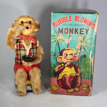 Bubble Blowing Monkey with Lighted Eyes Battery Operated Toy in Original Box 