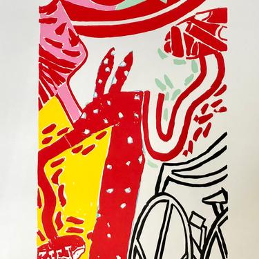 Knox Martin “Girl With Bicycle” Signed/Numbered 136/300 Pop Art Lithograph 1979 Free Shipping 