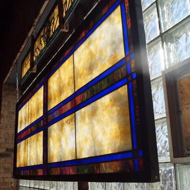 Blue Amber and Yellow Stained Glass Panel