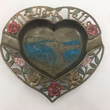 Vintage Niagara Falls Canada Souvenir Tray Metal Ashtray Dish Seagram Tower Roses Heart MCM 1950s Made in Japan Mid Century Catchall 