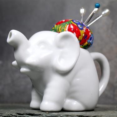 FOR ELEPHANT LOVERS! Elephant Pin Cushion - Upcycled Vintage, Ceramic White Elephant Turned Pin Cushion - Handmade | Free Shipping 