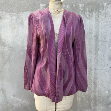 Vintage 1930s Purple Silk &amp; Silver Floral Jacket Hawaiian Floy Mercer Dress Coat