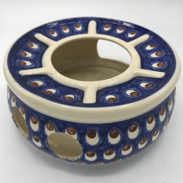 Vintage Boleslawiec Pottery Polish Pottery Coffee Pot  Warmer Peacock pattern- 7&amp;quot; 
