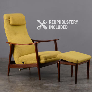 Mid-Century Recliner and Ottoman Lounge Chair Danish Modern Westnofa 