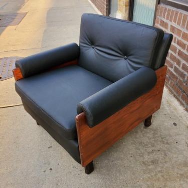 Danish Modern Rosewood & Black Leather Lounge Chair  Newly Upholstered