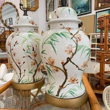 Pair of Colorful Bamboo Pattern Lamps