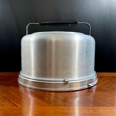 Vintage, 2 Piece, Mid Century Cake Carrier or Keeper with Locking Lid - Spun Aluminum, Kitchen Storage, Tailgate 